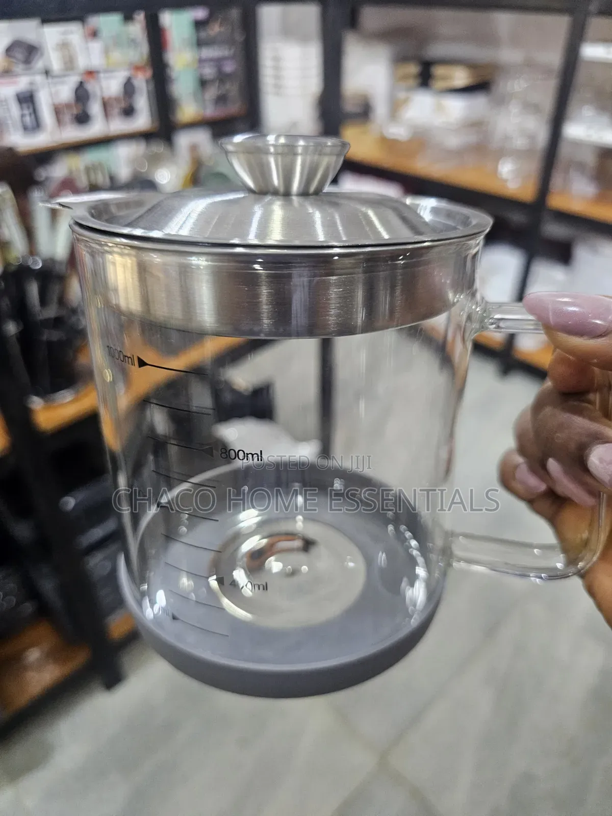 1000ML Glass Oil Strainer Jug With Stainless Steel Lid