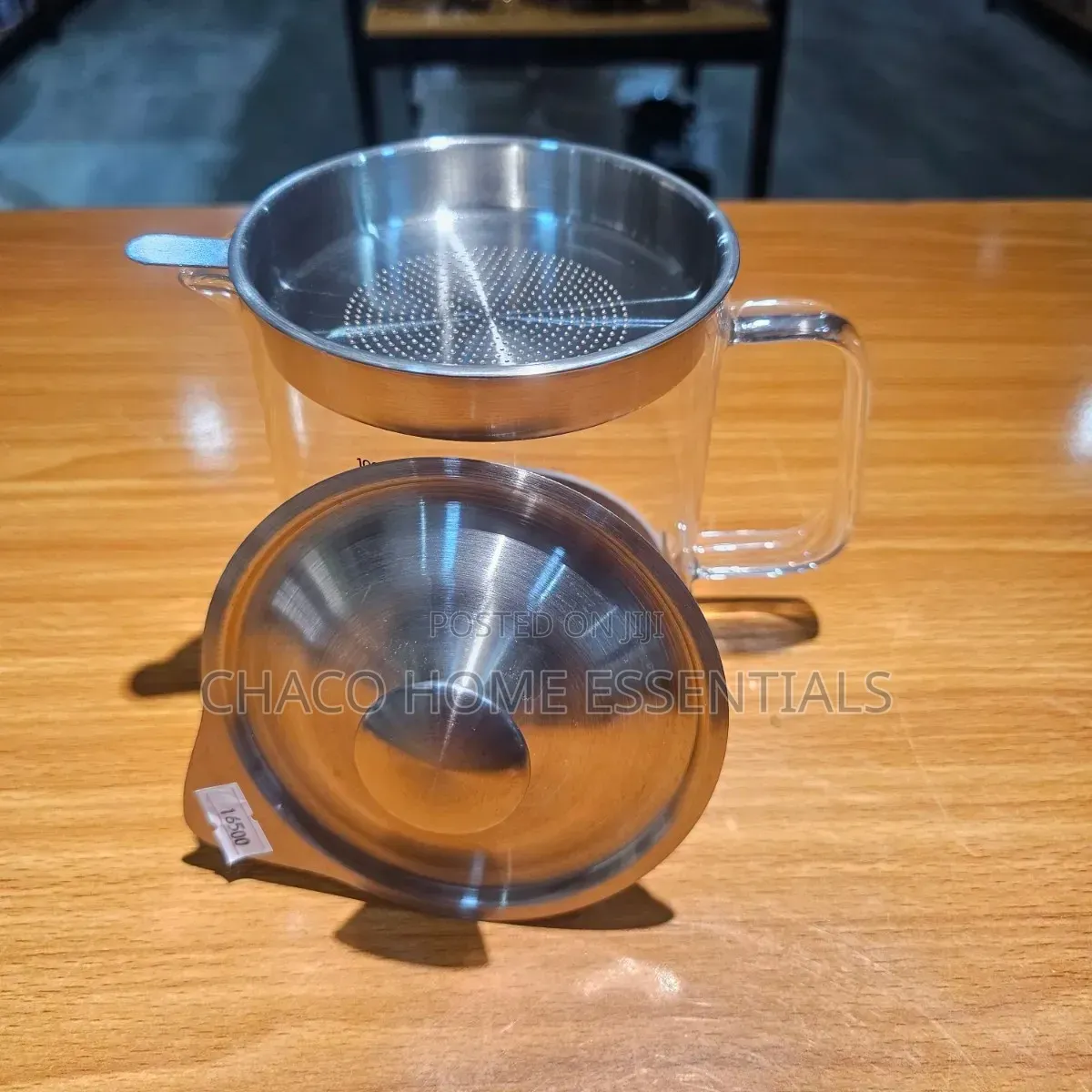 1000ML Glass Oil Strainer Jug With Stainless Steel Lid