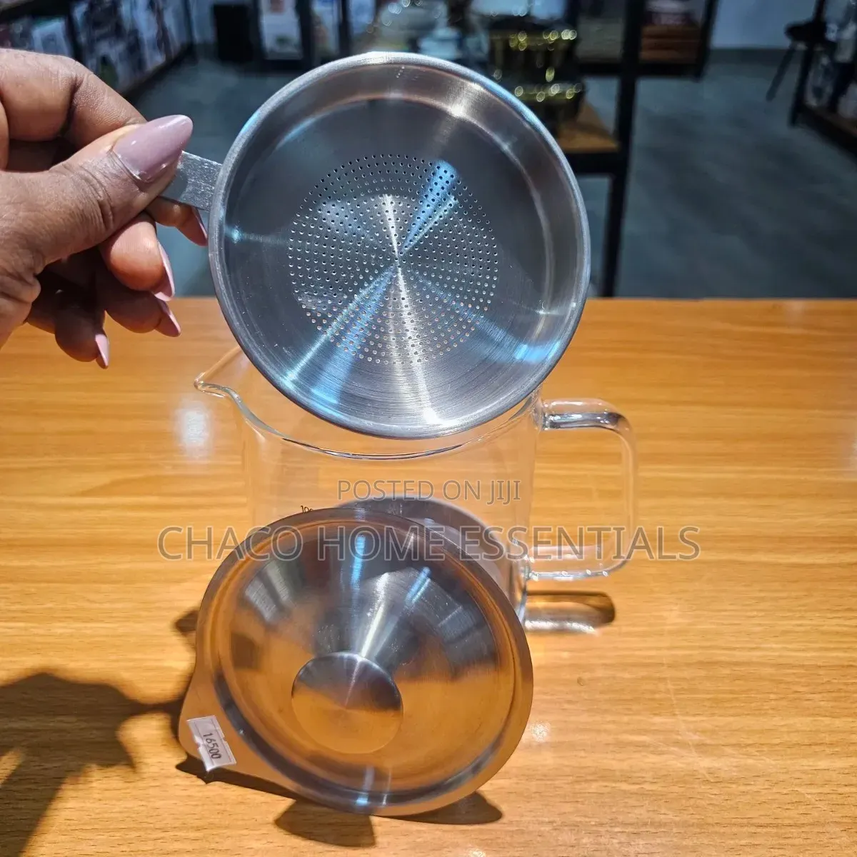 1000ML Glass Oil Strainer Jug With Stainless Steel Lid