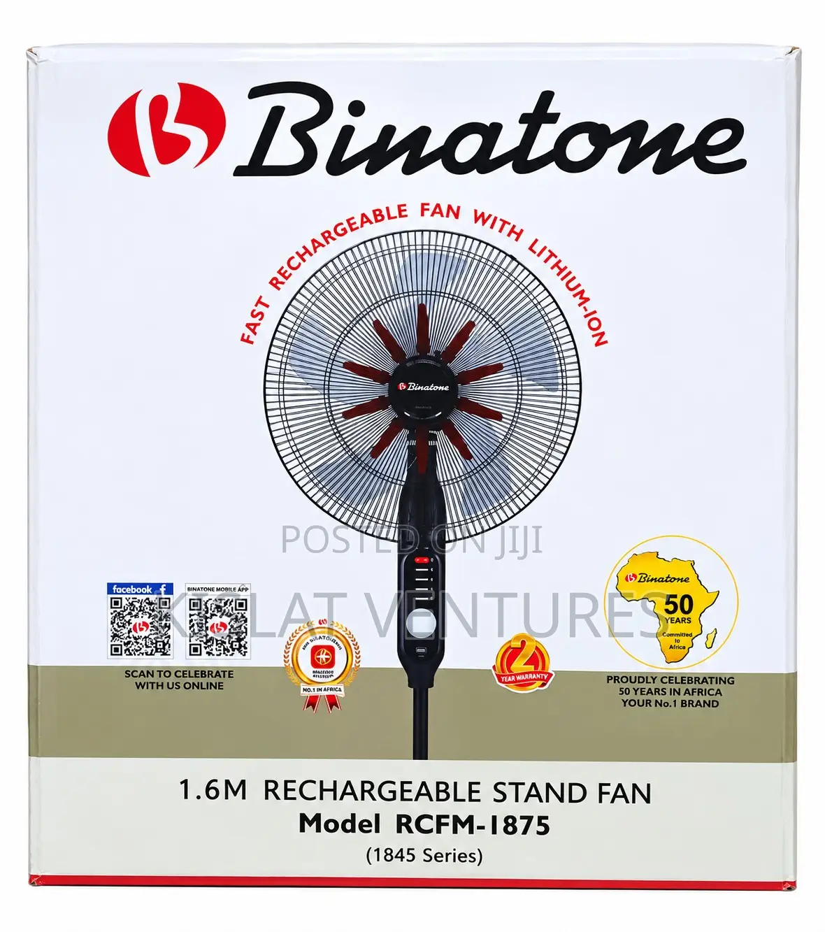 Binatone Rechargeable Fan With Lithium-Ion Batteries (RCFM-1875)