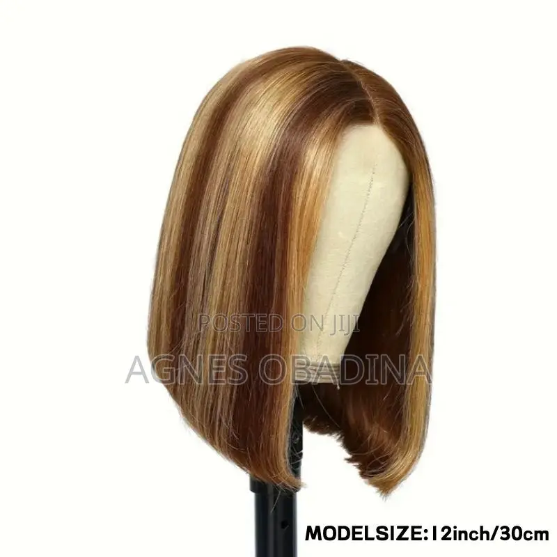 Blended Hair Wig Bob With Fringe for Ladies Deep Brown