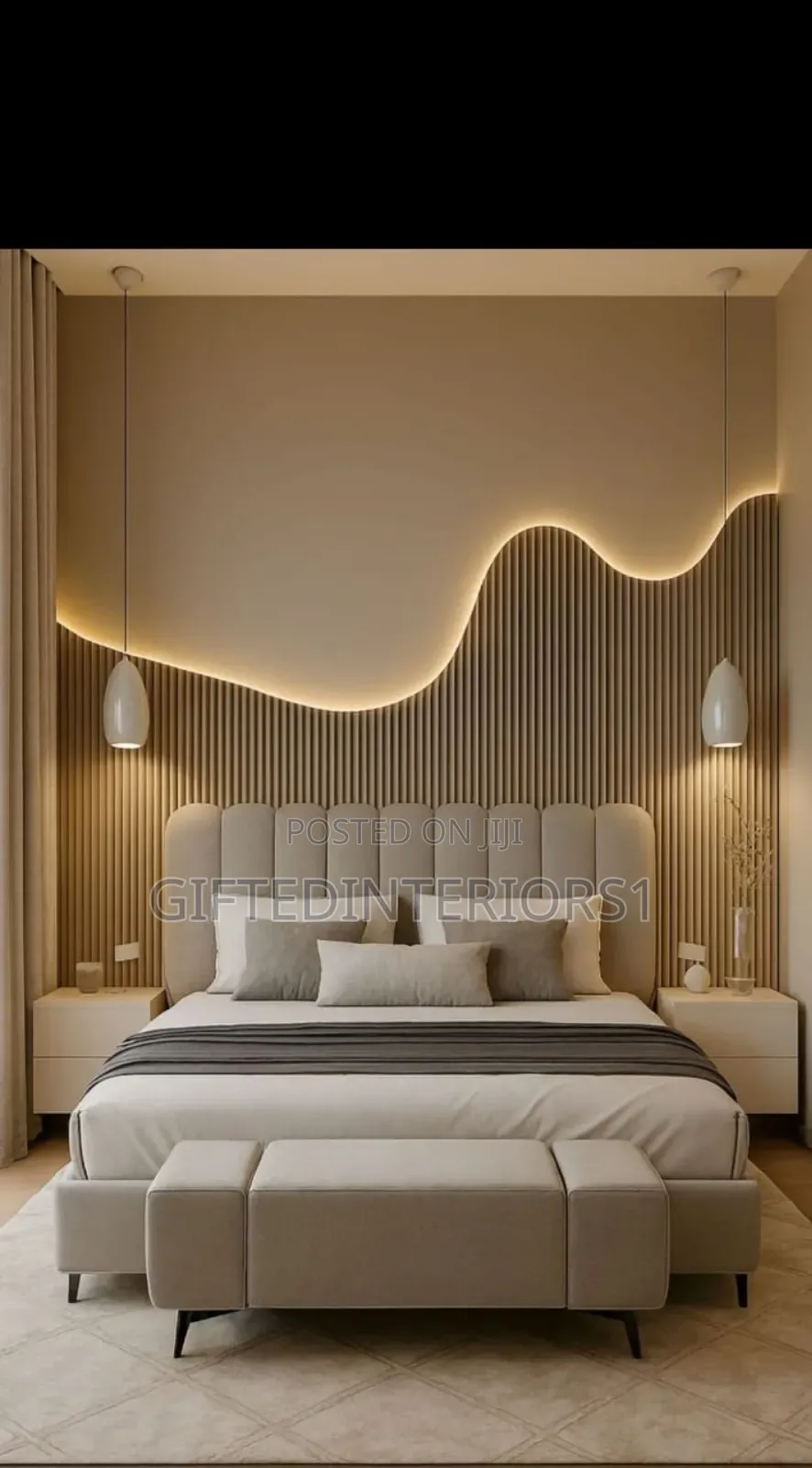 Bedframe With Wall Design and Lighting