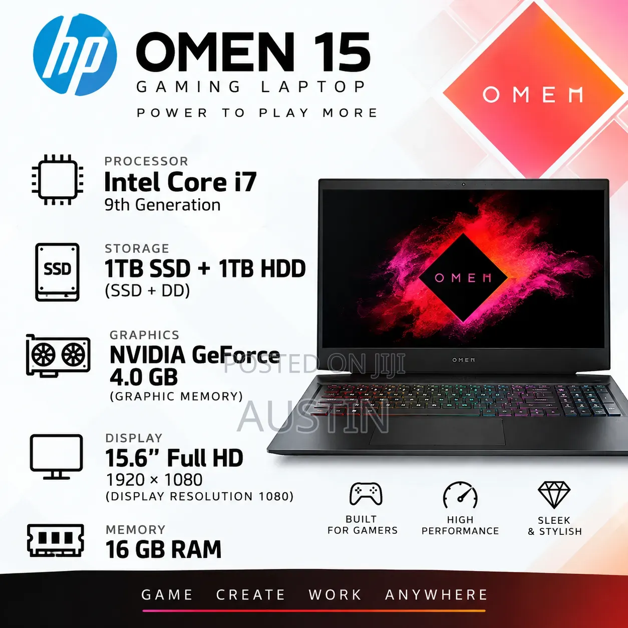 New Laptop HP Omen 15 16GB Intel Core i7 HDD+SSD 1T