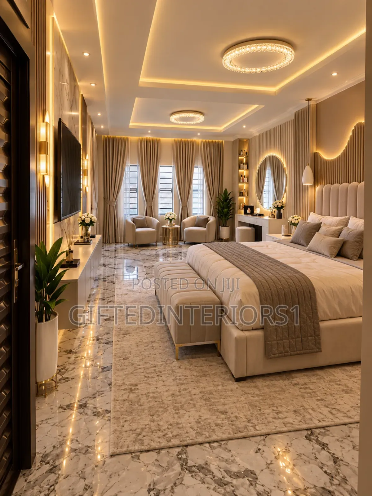 Bedframe With Wall Design and Lighting