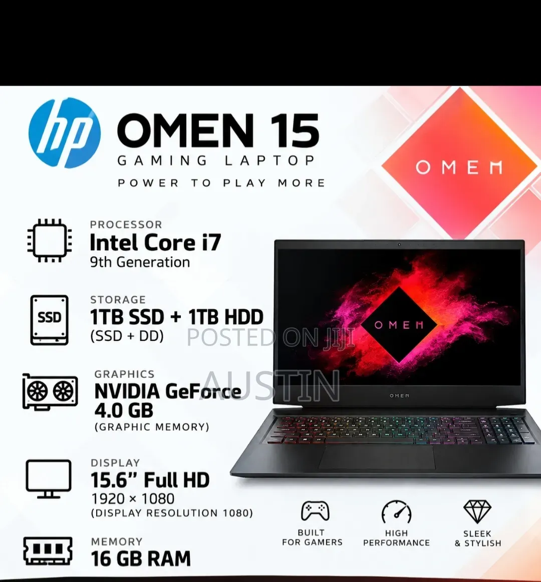 New Laptop HP Omen 15 16GB Intel Core i7 HDD+SSD 1T