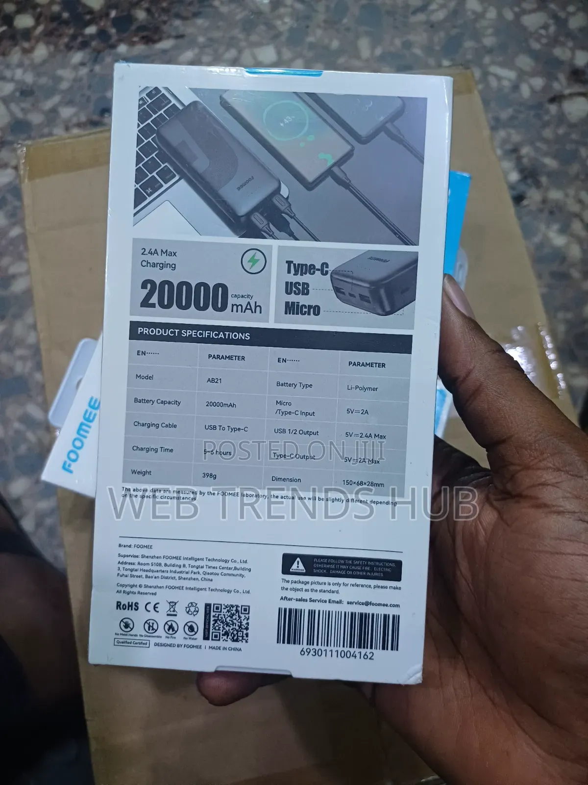 FOOMEE AB21 20000mAh PowerBank (2.4A Fast Charge)