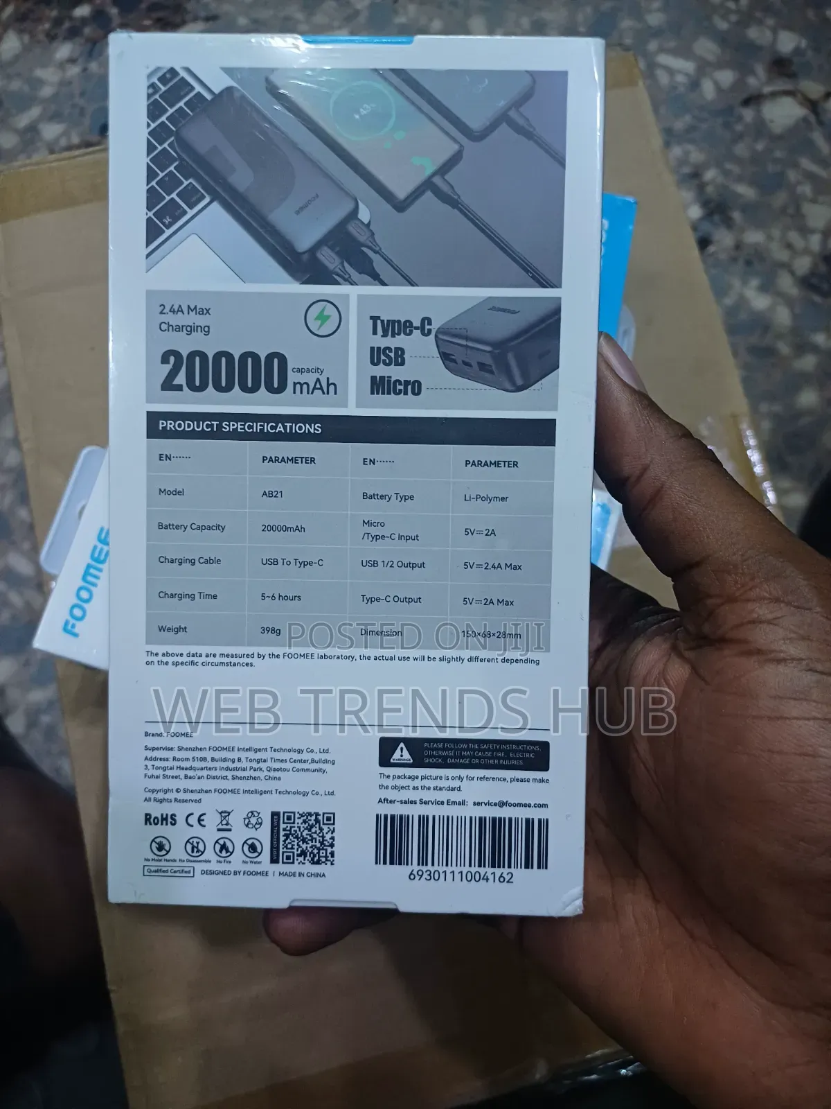 FOOMEE AB21 20000mAh PowerBank (2.4A Fast Charge)
