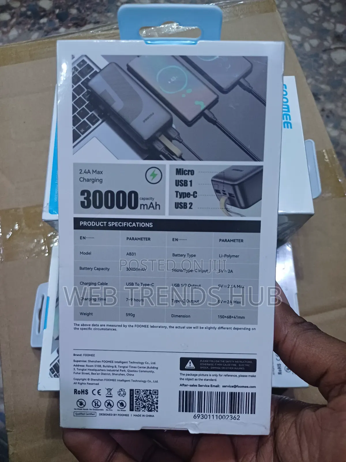 FOOMEE AB31 30000mAh Power Bank (2.4A Fast Charge)