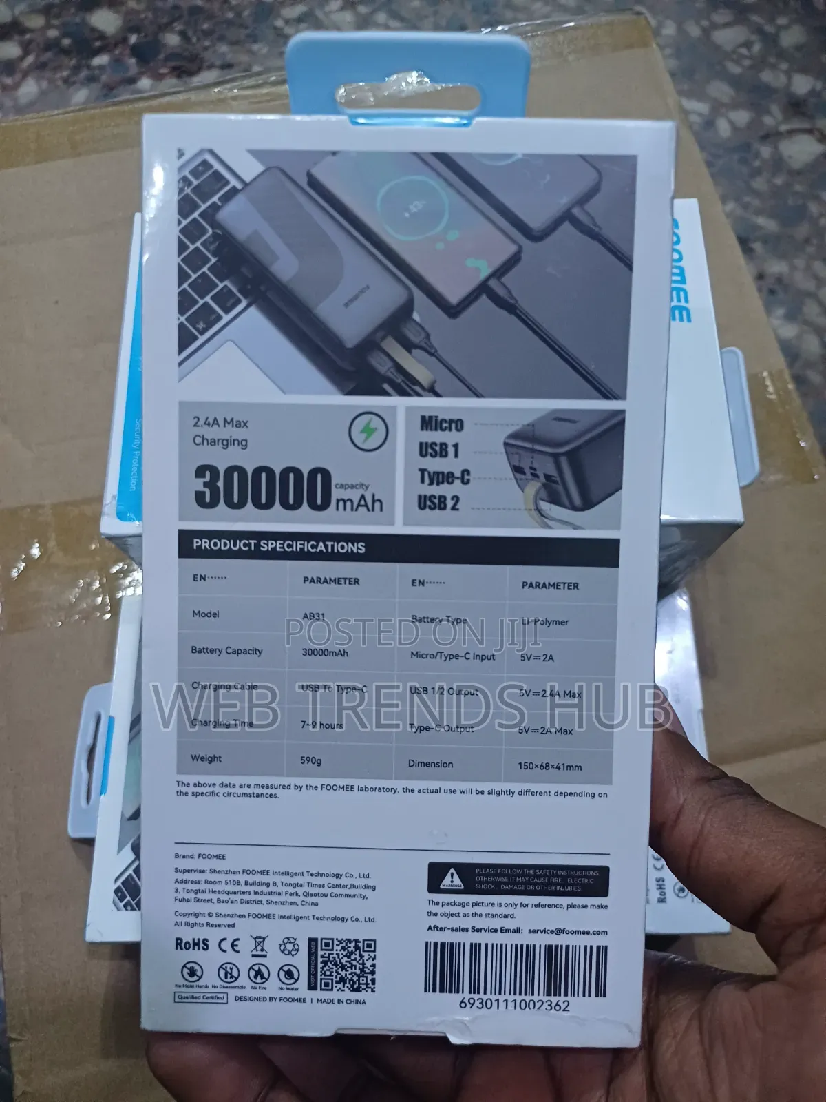 FOOMEE AB31 30000mAh Power Bank (2.4A Fast Charge)