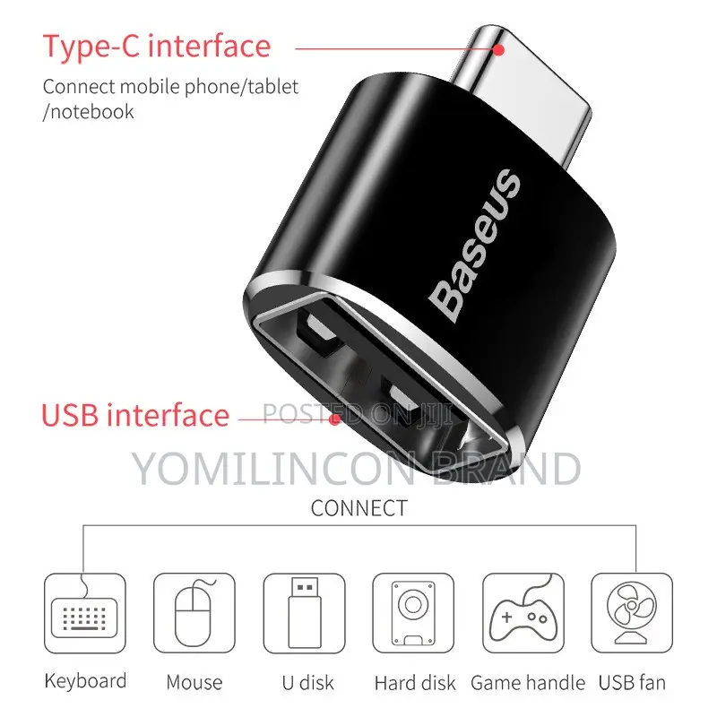 Baseus Mini USB Female to Type-C Male Adapter Converter.