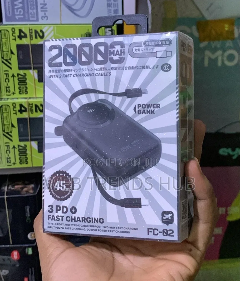 Remax FC-02 45W 20000mAh PowerBank With Built-in Dual Charging Cables