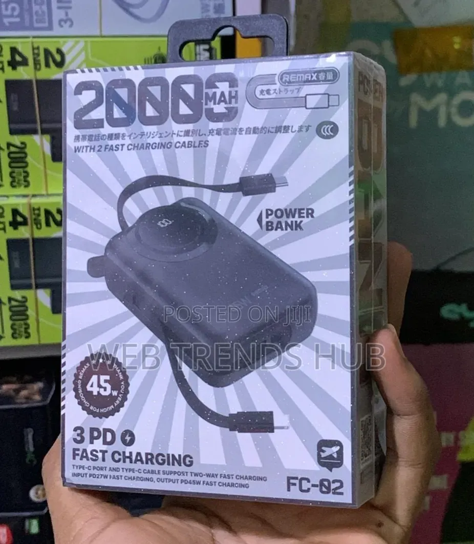 Remax FC-02 45W 20000mAh PowerBank With Built-in Dual Charging Cables