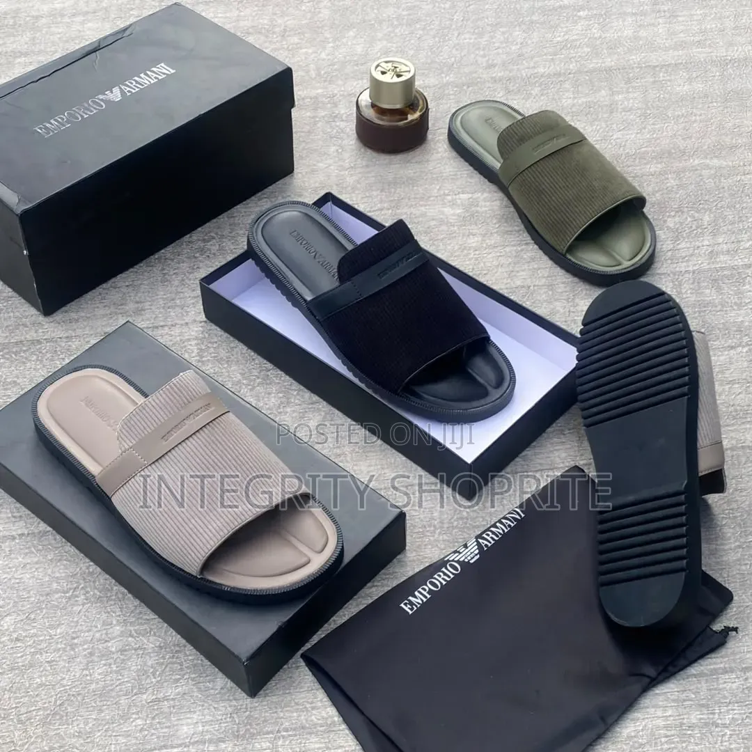 Emporio Armani Men's Ribbed-Strap Slides