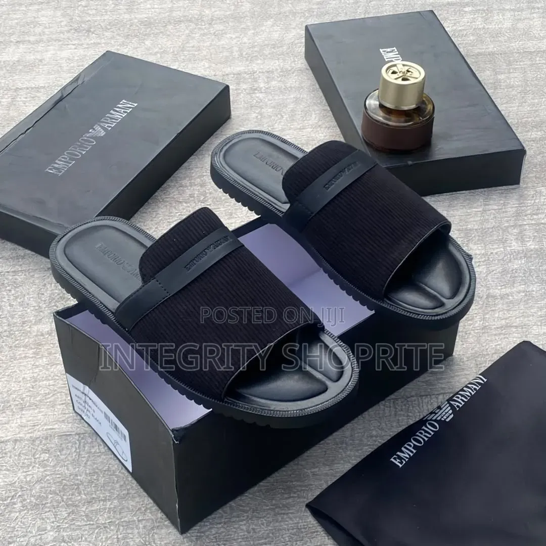 Emporio Armani Men's Ribbed-Strap Slides