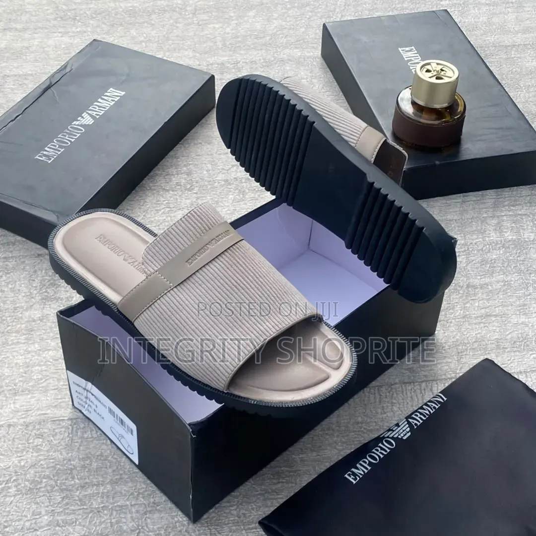 Emporio Armani Men's Ribbed-Strap Slides
