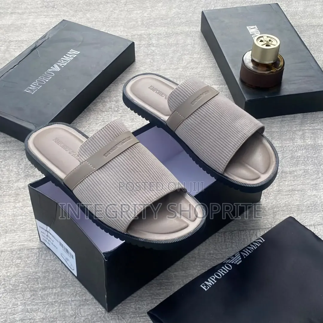 Emporio Armani Men's Ribbed-Strap Slides