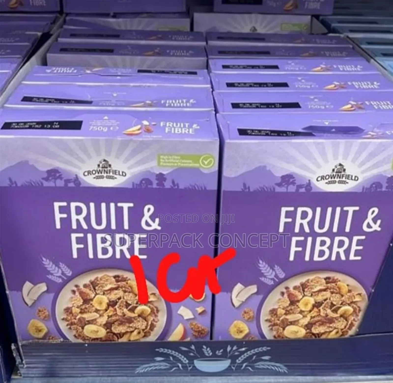 A Carton of CROWNFIELD FRUIT FIBRE by 12