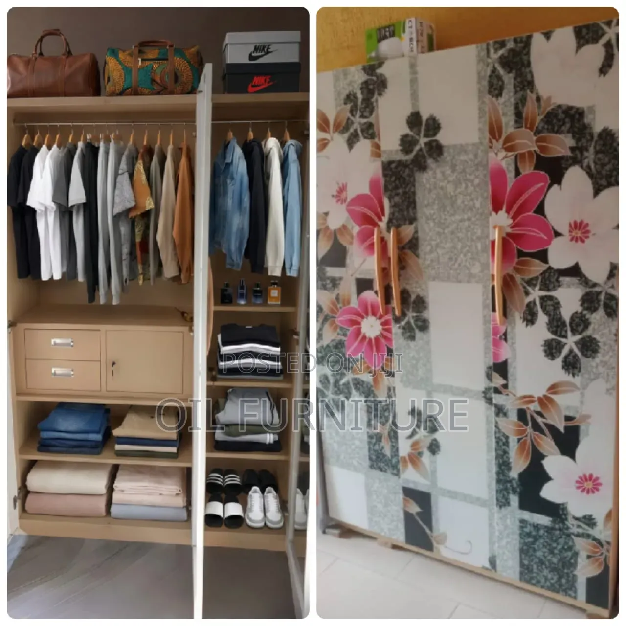 Stylish 3-Door Floral Patterned Wardrobe