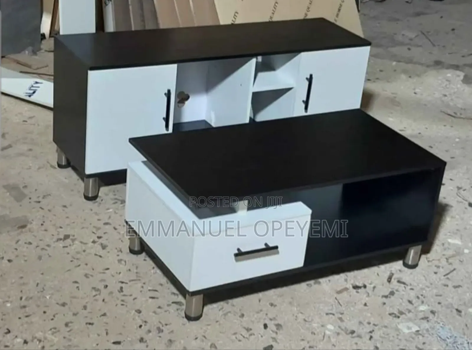 Modern TV Stand Center Table Set – Black and White. 4ft 3ft Long.
