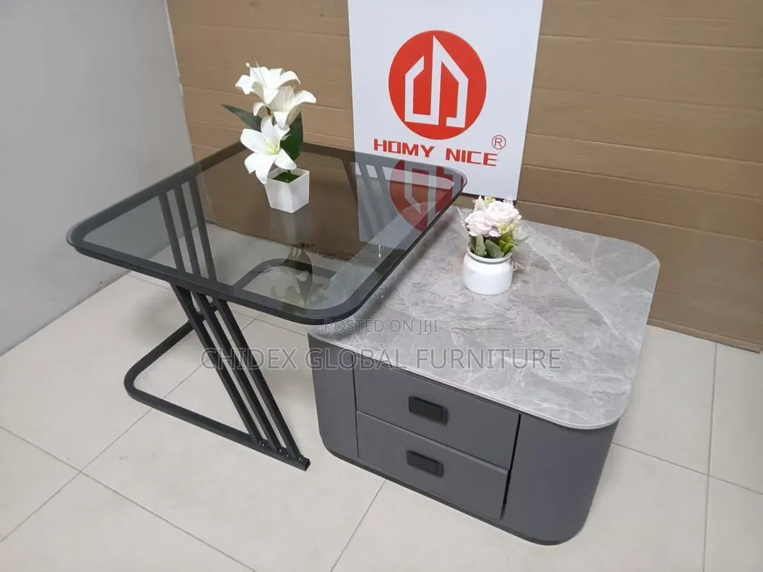 2 in 1 Ceramic/Glass Top Center Table With Cabinet