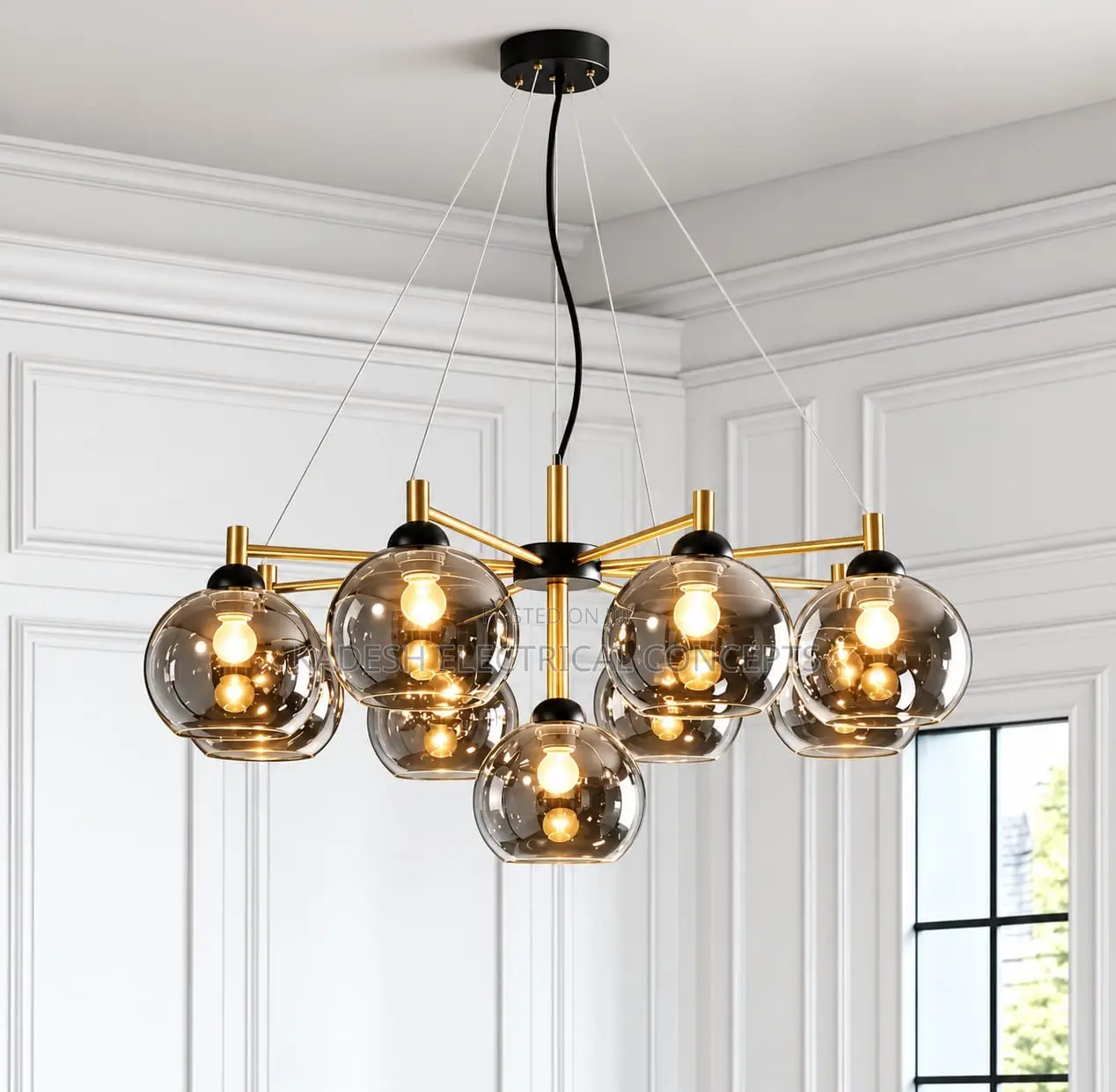 Modern Smoke Grey/Amber Multi Head Glass Cover Chandelier
