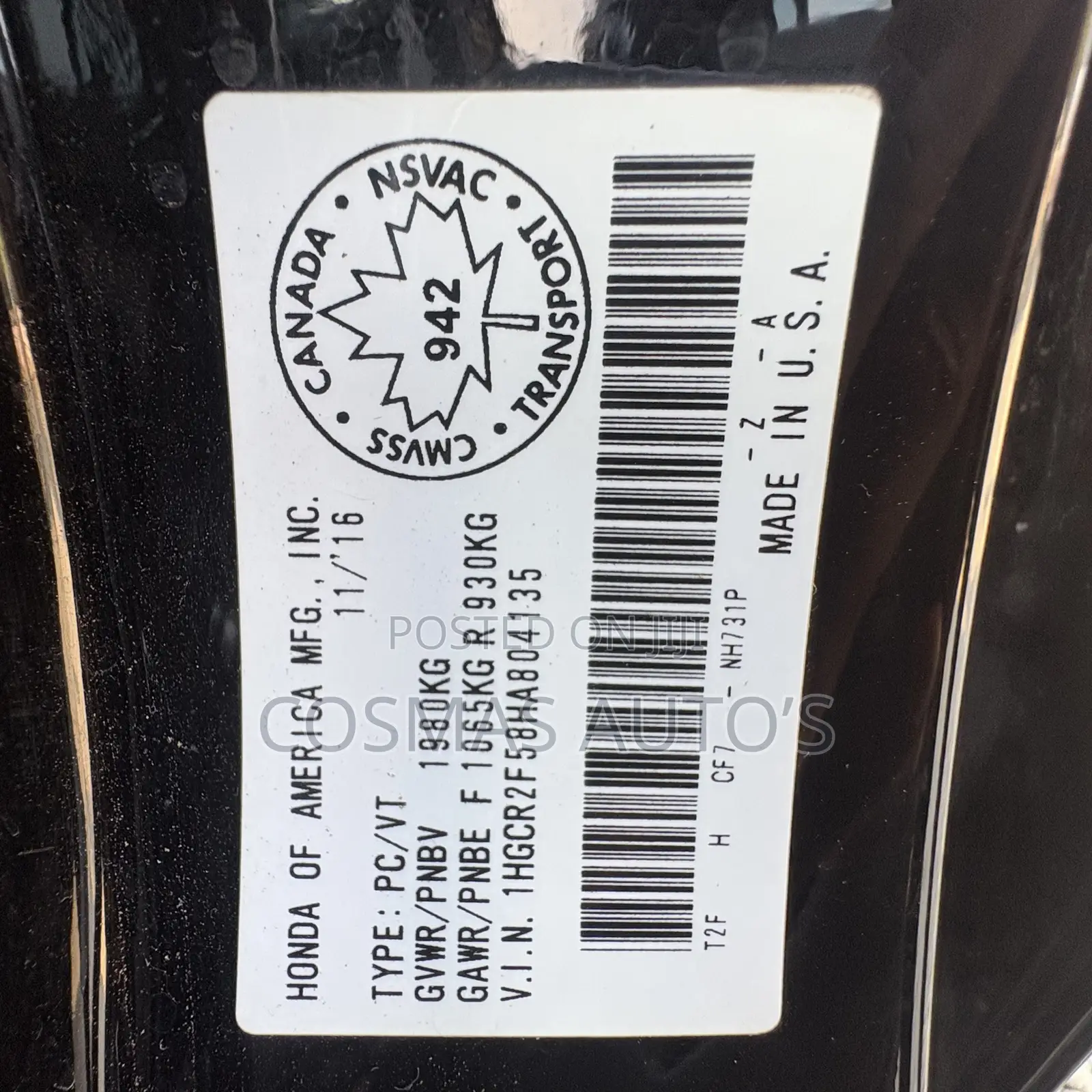 Honda Accord Sport 4dr Sedan FWD (2.4L 4cyl 2A) 2017 Black