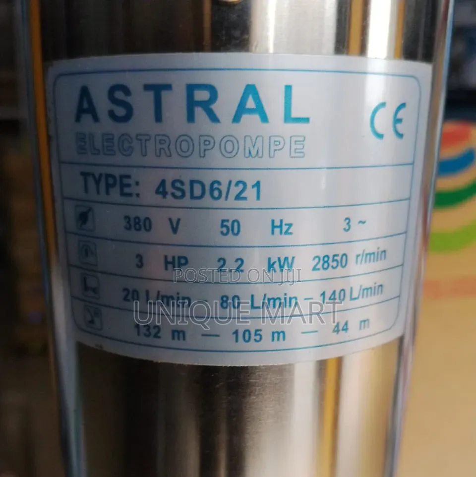 3HP Astral Submersible Pump, 3phase. 100% Copper Coil