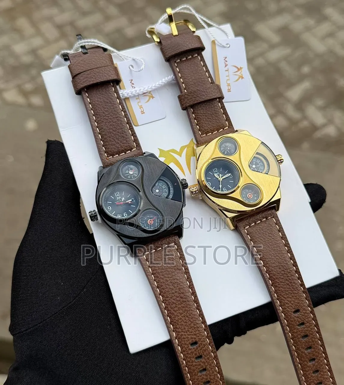 Matturi Leather Multi Time Display Wristwatches
