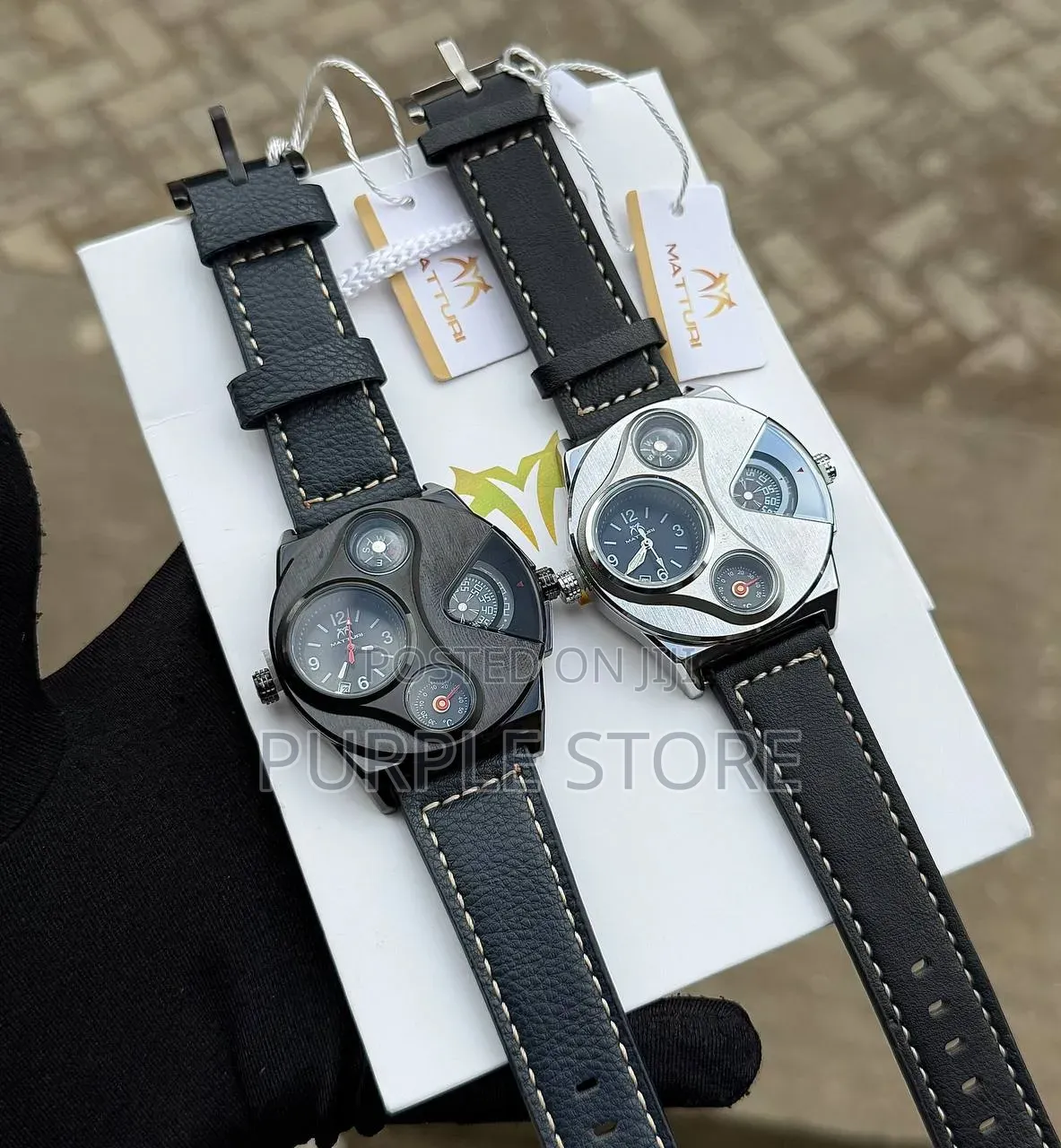 Matturi Leather Multi Time Display Wristwatches