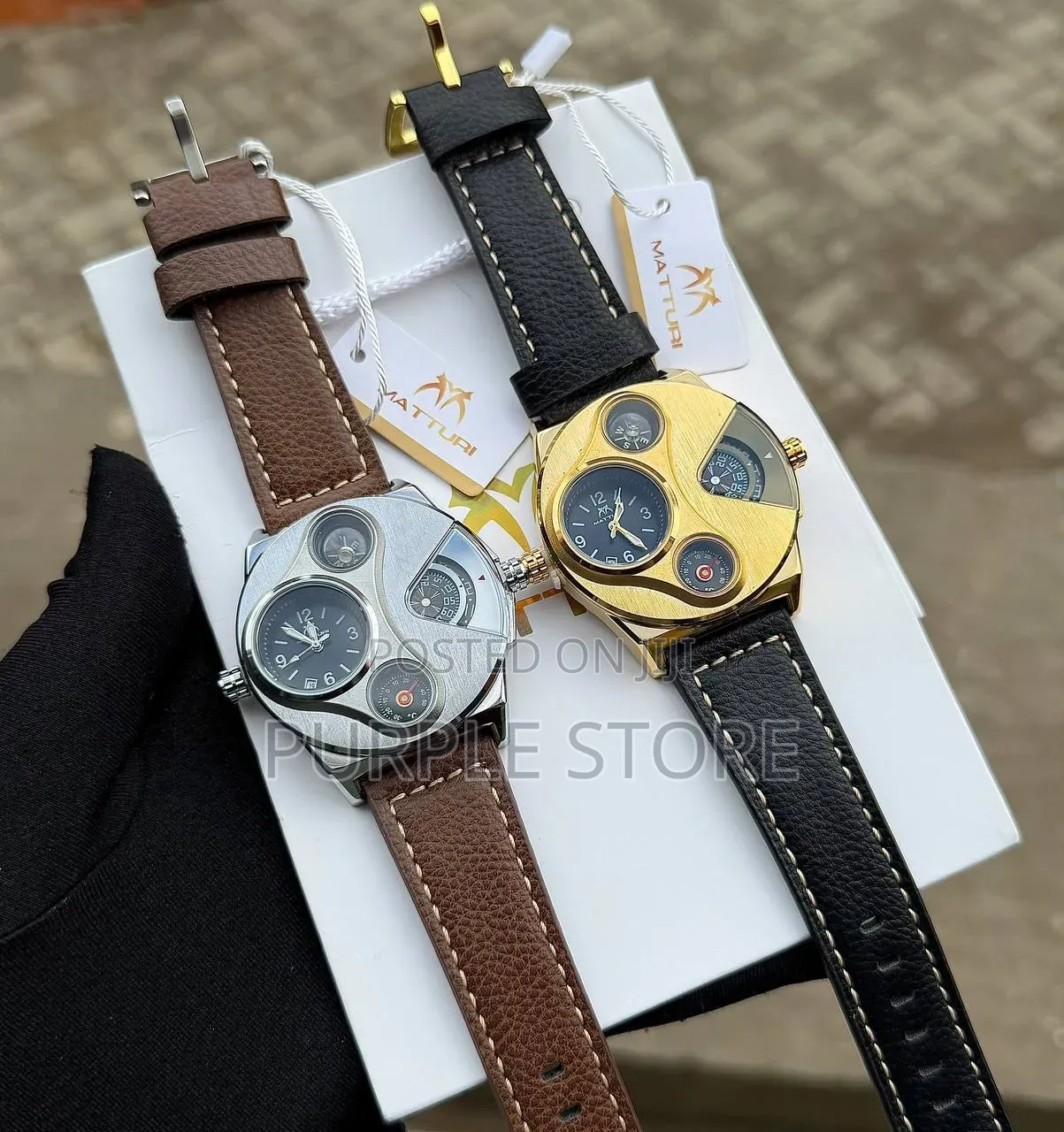 Matturi Leather Multi Time Display Wristwatches