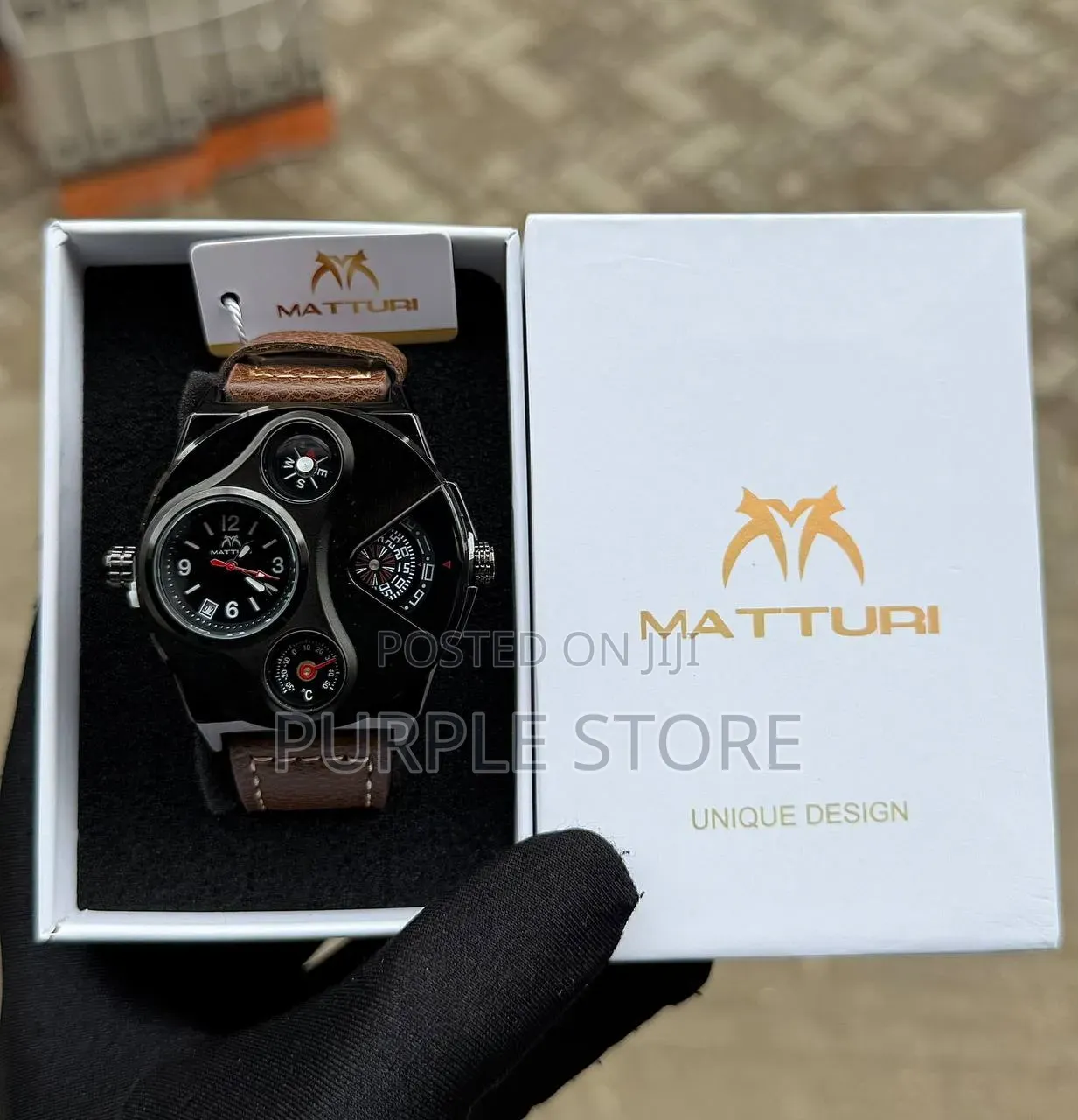 Matturi Leather Multi Time Display Wristwatches