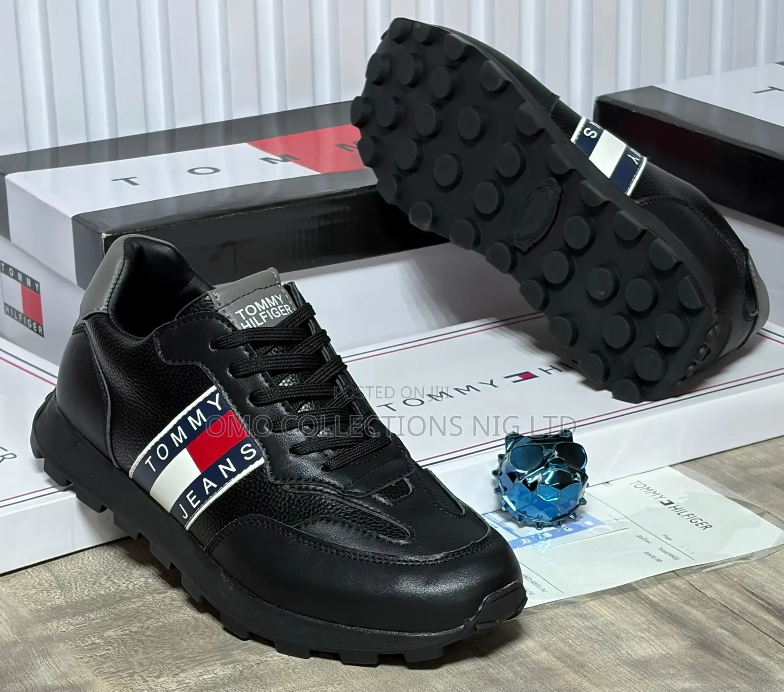 Tommy Hilfiger Men’s Leather Sneakers–Red, White Blue Branding