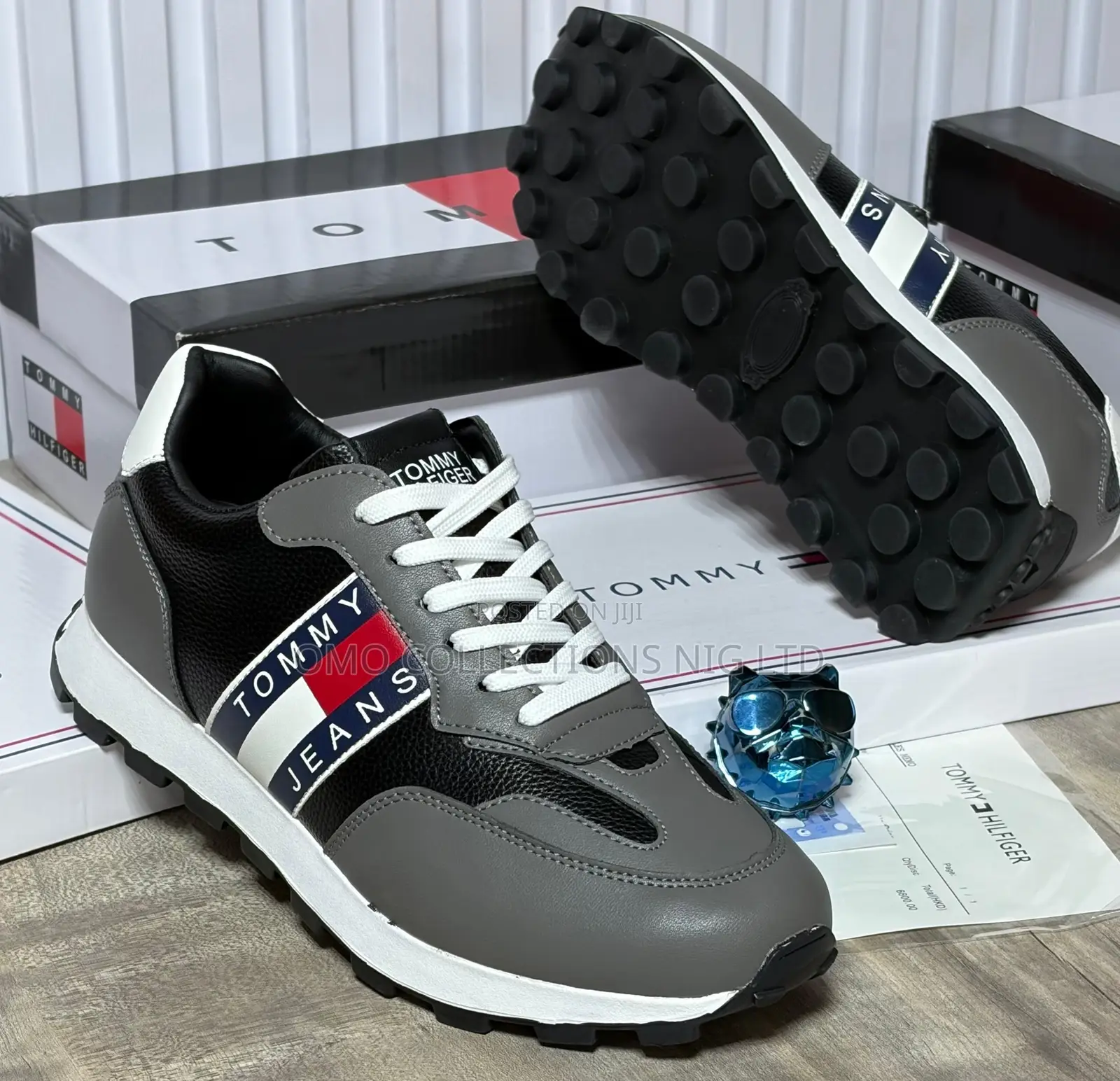 Tommy Hilfiger Men’s Leather Sneakers–Red, White Blue Branding