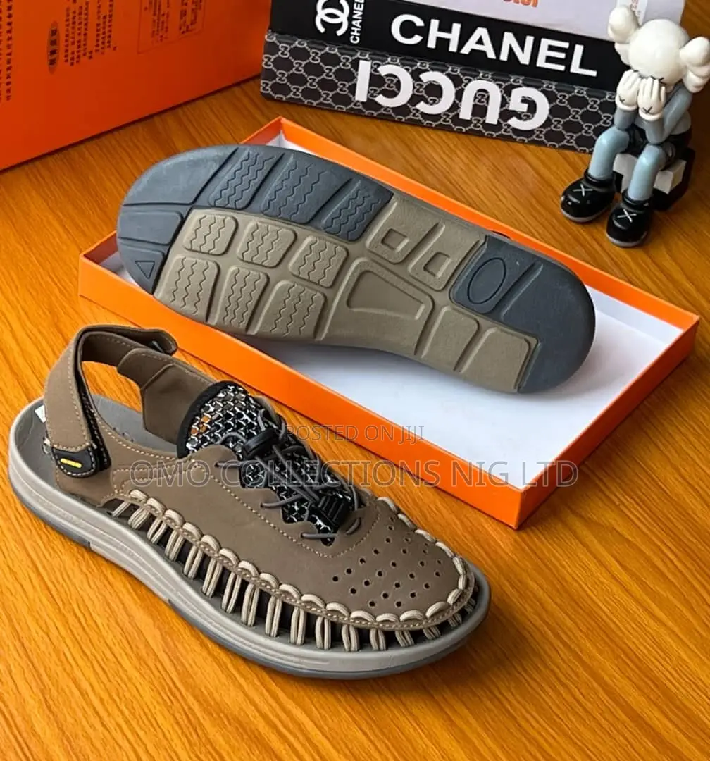 Fully Boxed Men’s Perforated Leather Sandals – Luxury Footwear