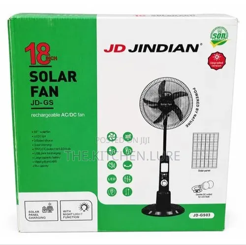 JD Jindian 18-Inch Rechargeable Solar Electric Standing Fan