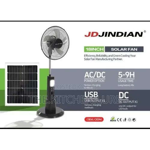 JD Jindian 18-Inch Rechargeable Solar Electric Standing Fan