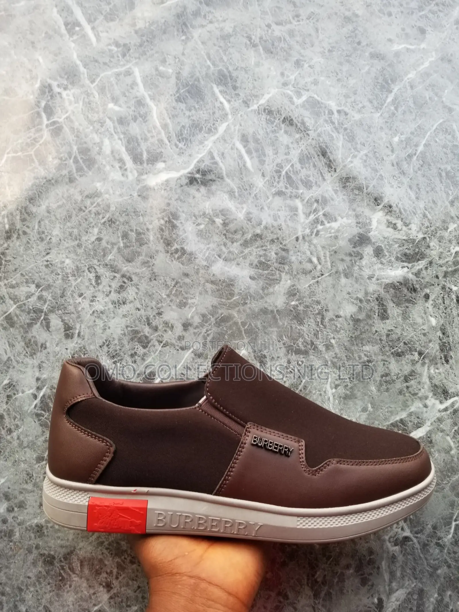 Luxury Burberry Men’s Leather Slip-on Sneakers – Black and Brown
