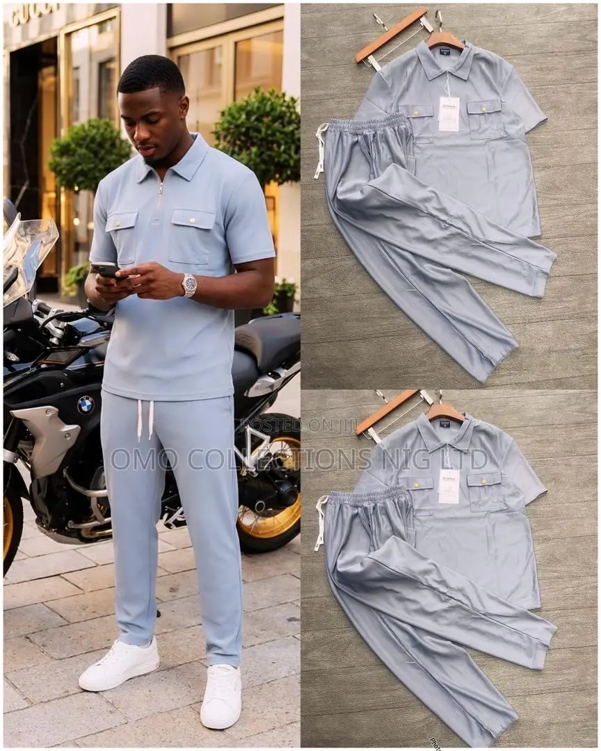 Luxury Men’s 2-Piece Set – Premium Short Sleeve Polo Shirt Trousers