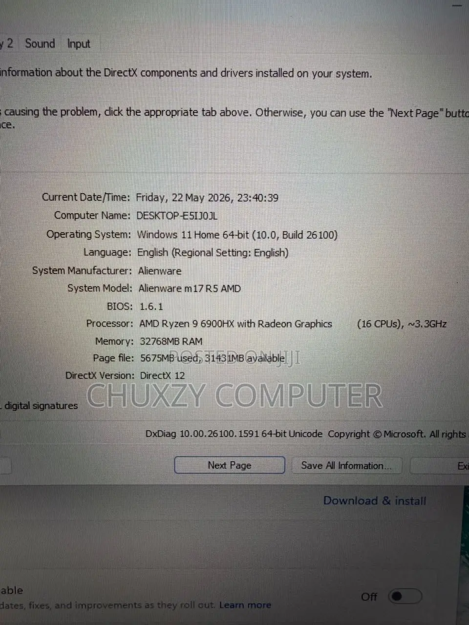 Laptop Alienware m17 R5 32GB AMD Ryzen 9 SSD 1T