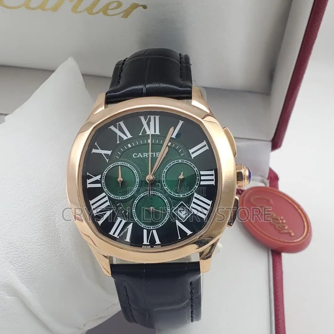 Cartier Quality Luxury Men Genuine Leather Automatic Engine Wristwatch