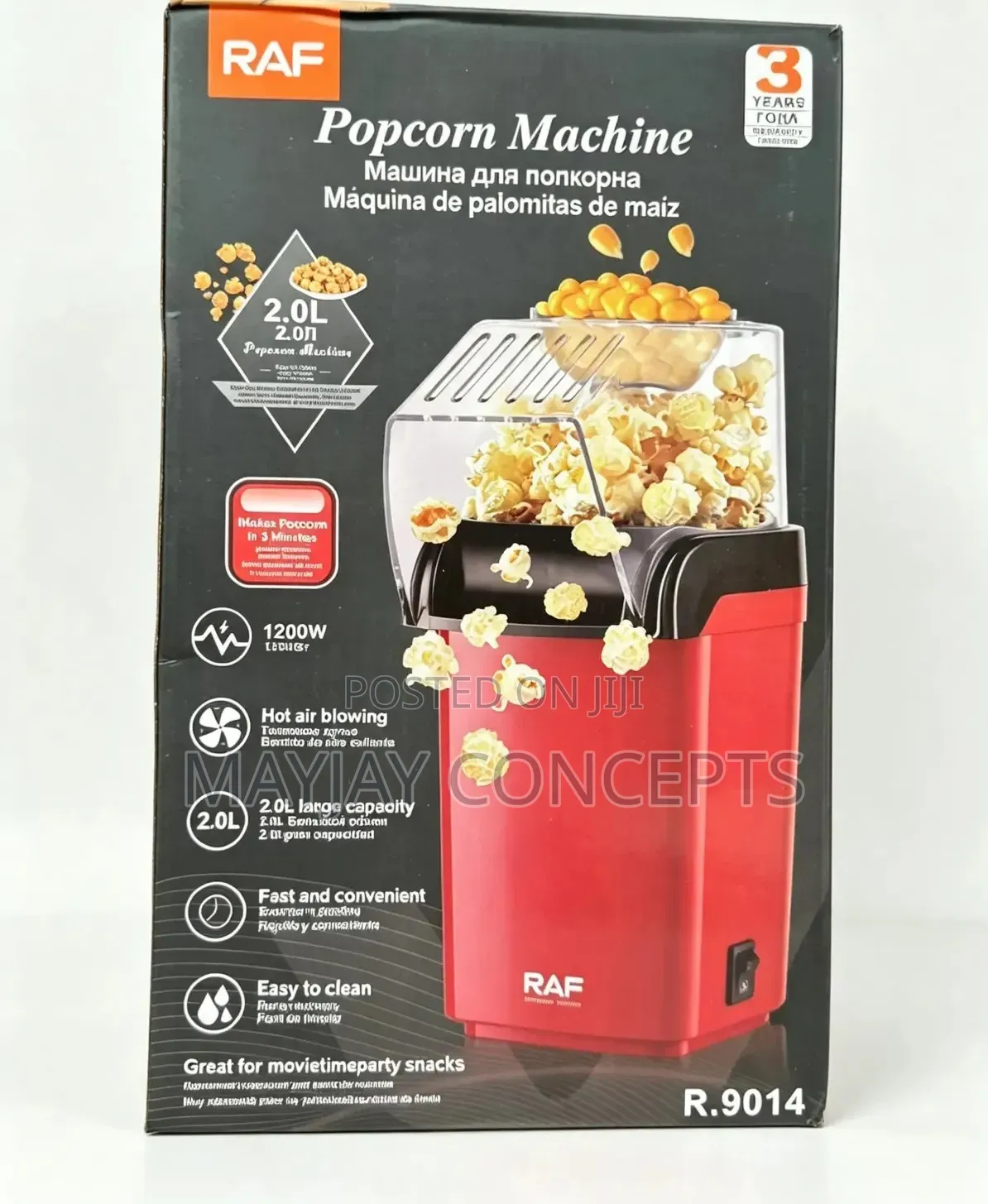 RAF R.9014 2L 1200W Electric Popcorn Maker Hot Air Machine