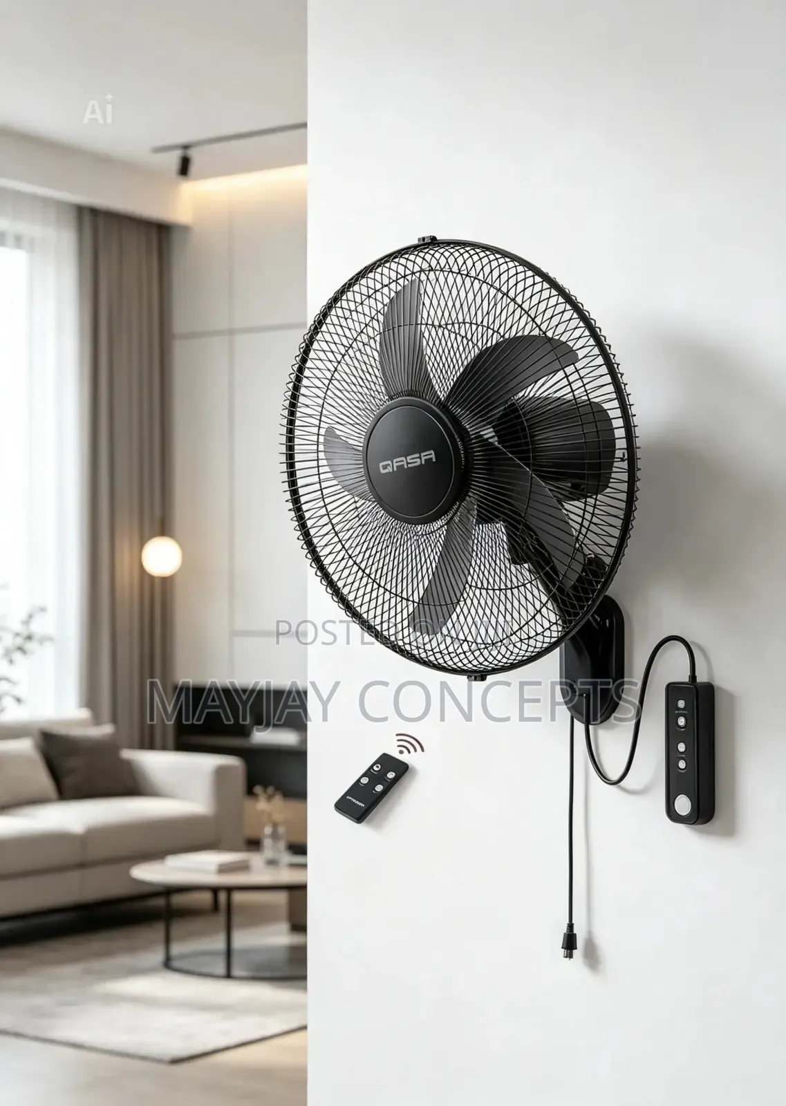 Qasa 16" AC/Dc Solar Wall Fan With Led Light Remote Control-17watts