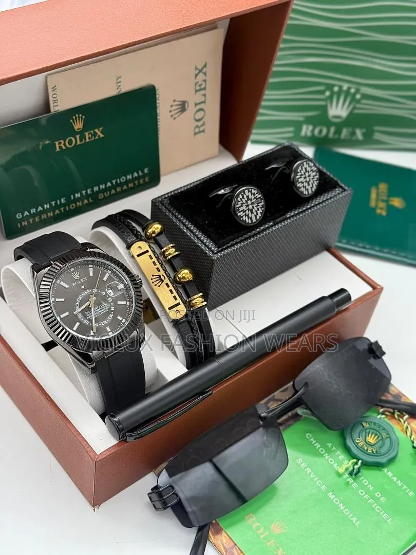 Rolex High Quality Men's Wrist Watch With Cufflink and Sunglasses