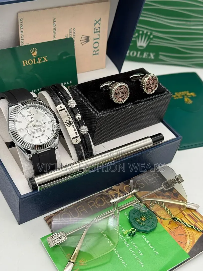 Rolex High Quality Men's Wrist Watch With Cufflink and Sunglasses