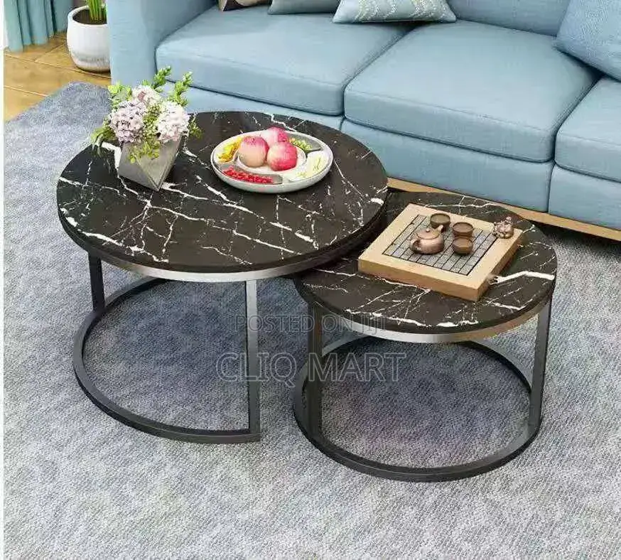 2-Piece Round Nesting Center Table – Marble Top Coffee Table Set