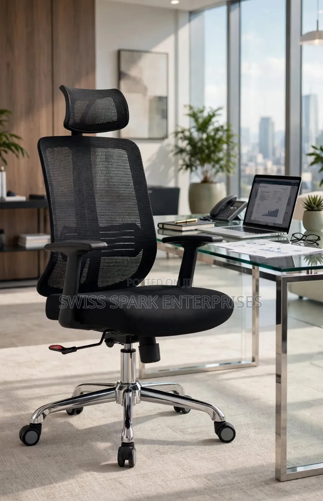 Ergonomic Mesh Office Chair With Headrest Lumbar Support - Black -