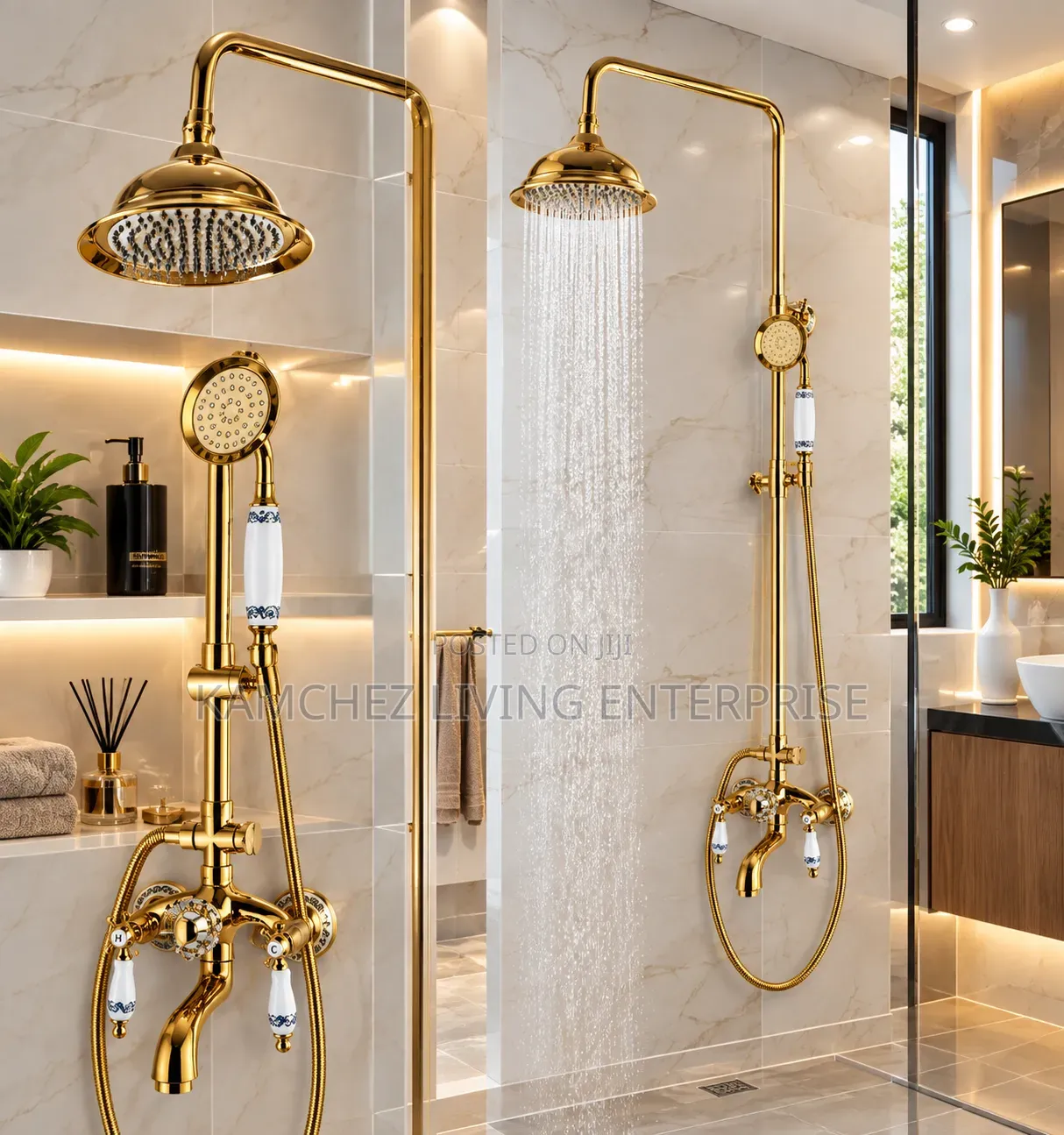 Luxury Gold Standing Shower System Complete Set