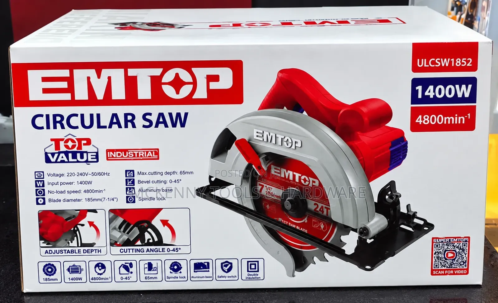 EMTOP 1400W 7′′ Circular Saw | 4800RPM Heavy-Duty Wood Cutting Machine