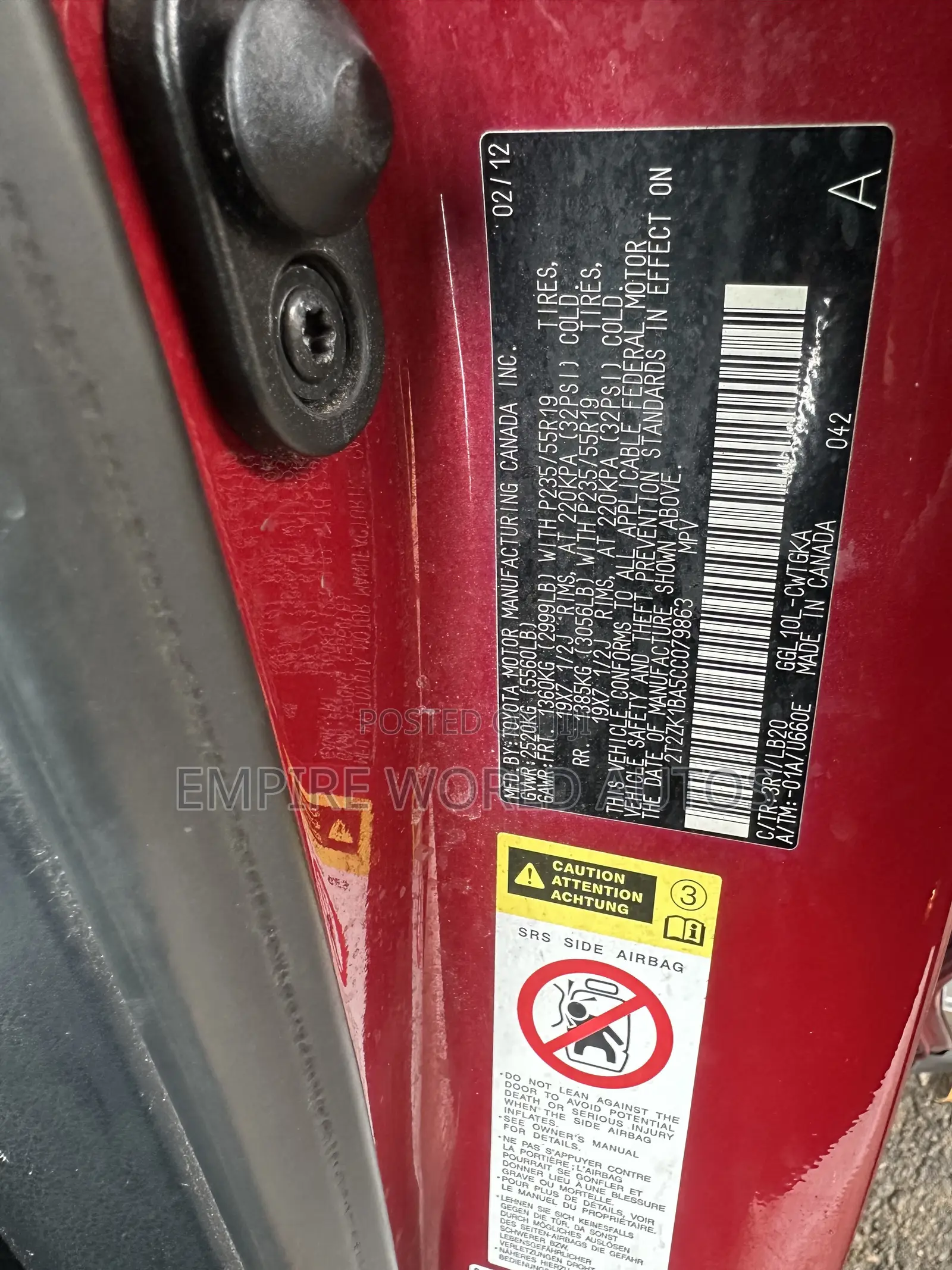 Lexus RX 350 FWD 2012 Red