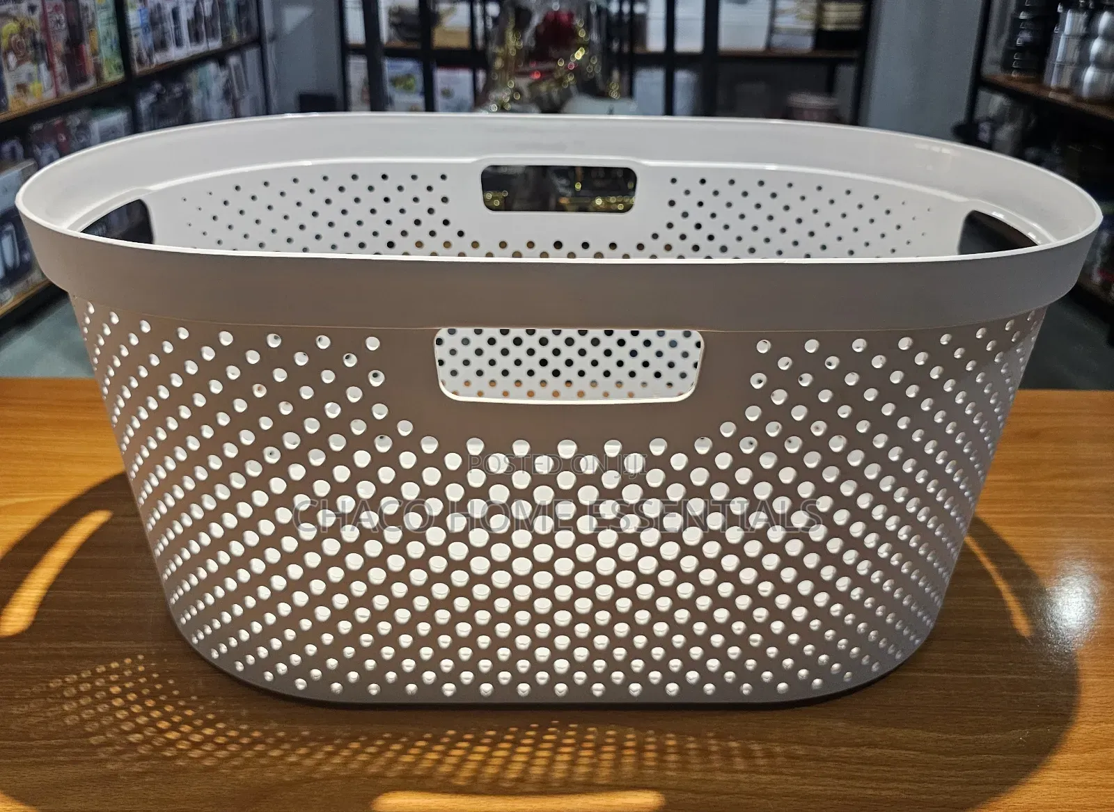 Plastic Laundry Basket / Clothes Hamper - White / Grey